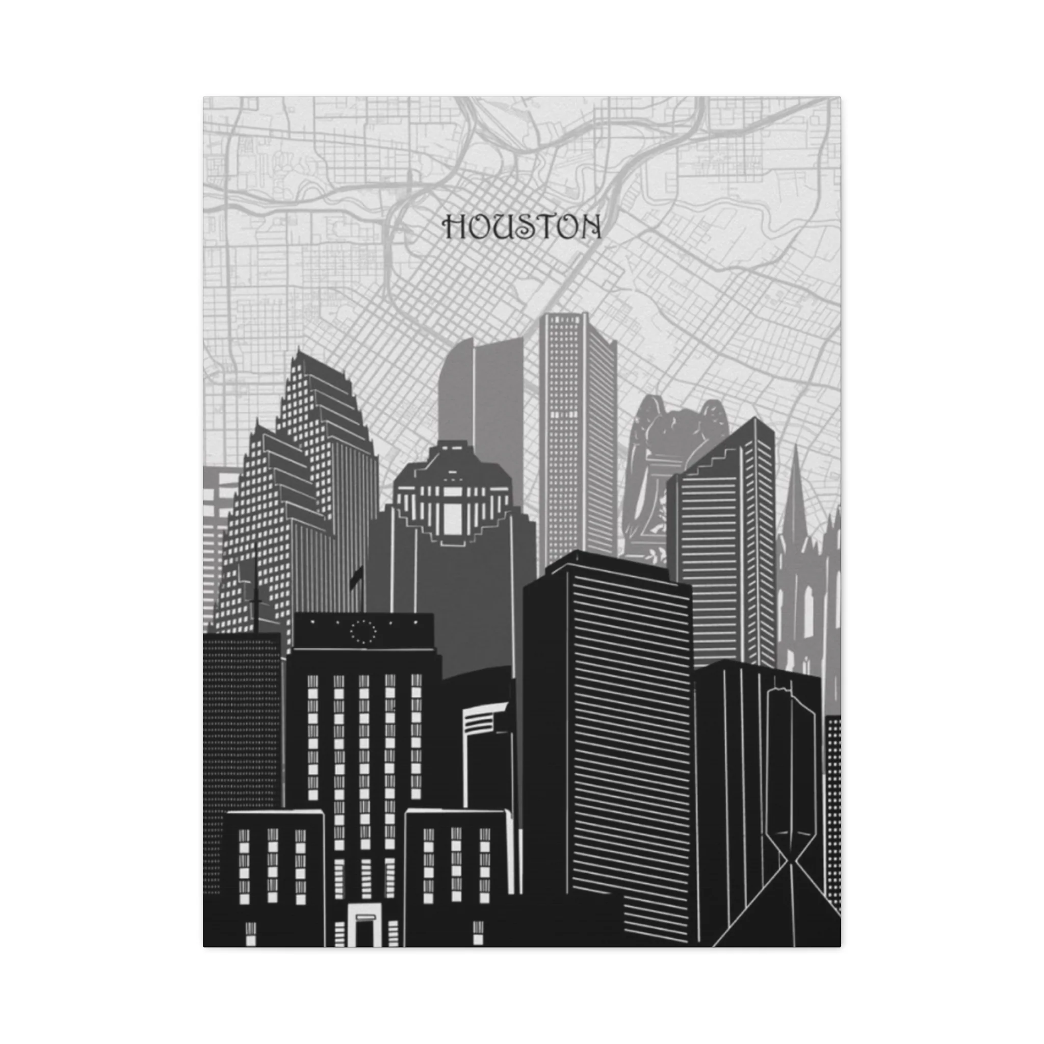 Black and White Houston Skylines Wall Art & Canvas Prints - Image 3