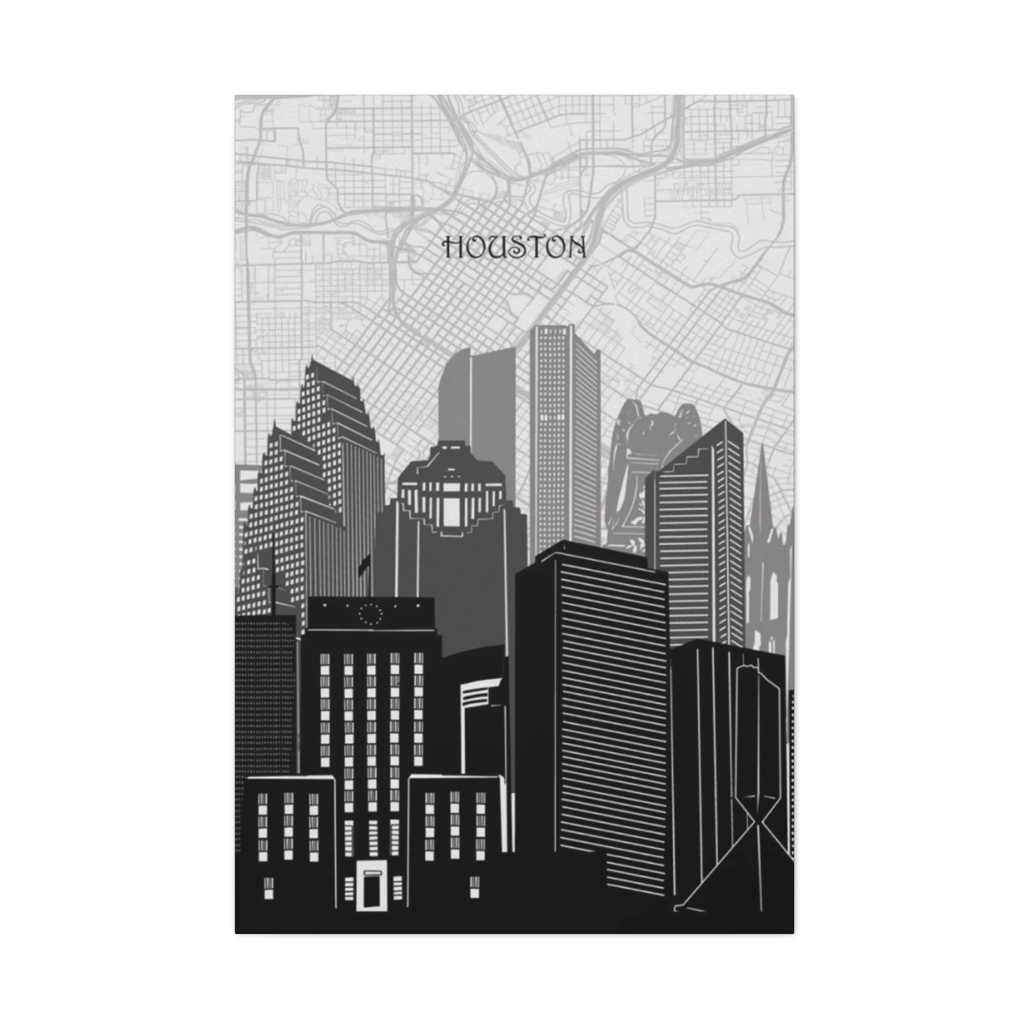 Black and White Houston Skylines Wall Art & Canvas Prints - Image 4