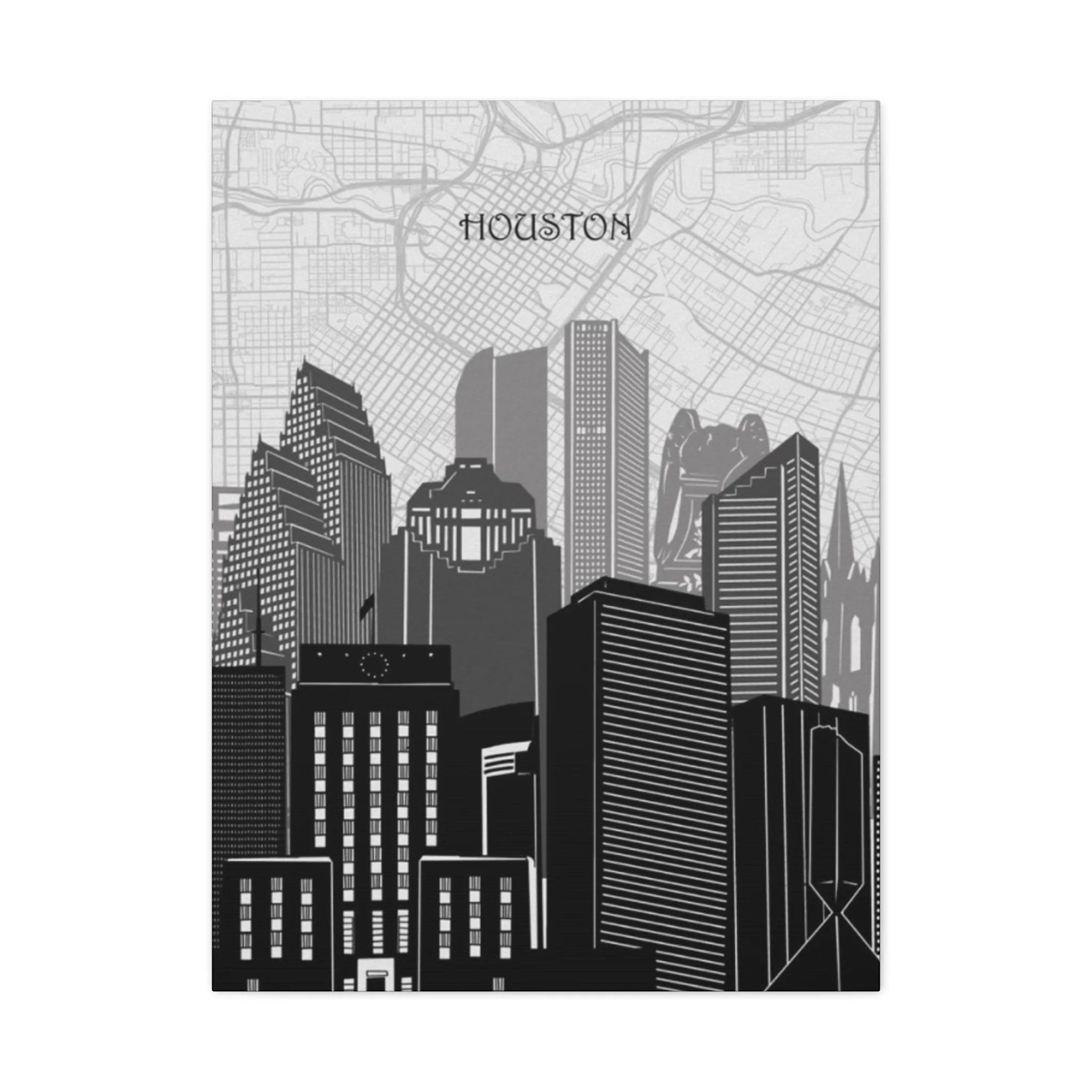 Black and White Houston Skylines Wall Art & Canvas Prints - Image 5