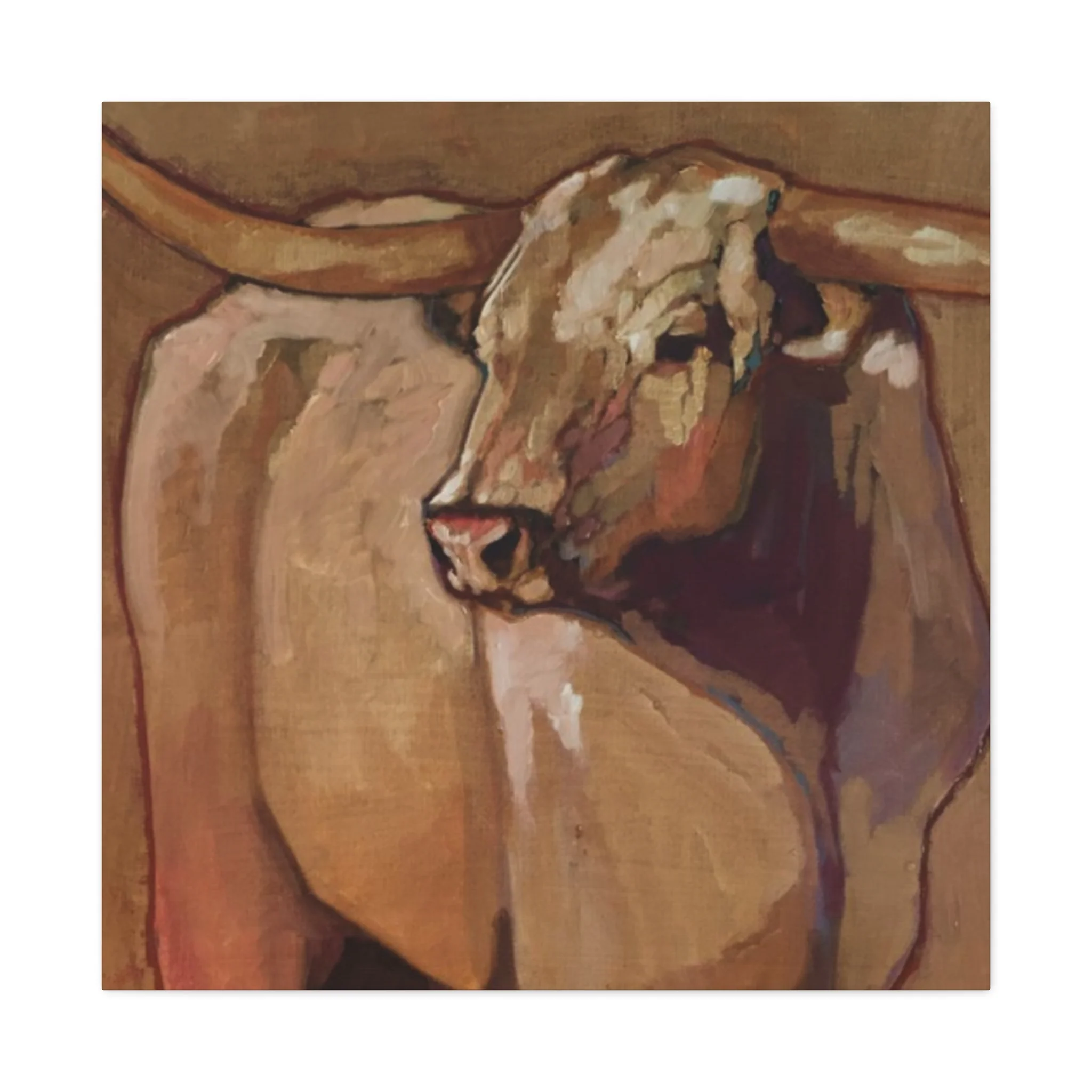 Bull Long Horn Painting Wall Art & Canvas Prints - Image 3