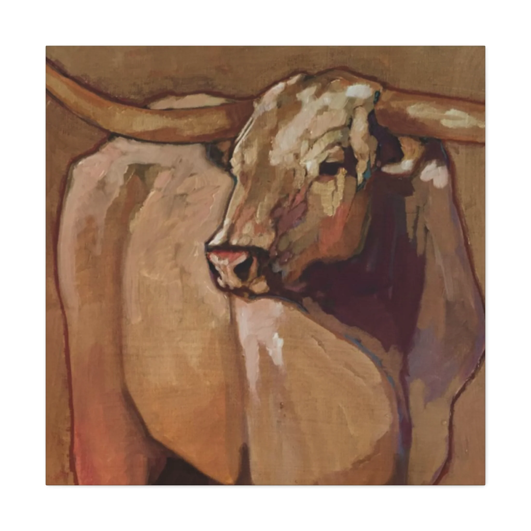 Bull Long Horn Painting Wall Art & Canvas Prints - Image 4