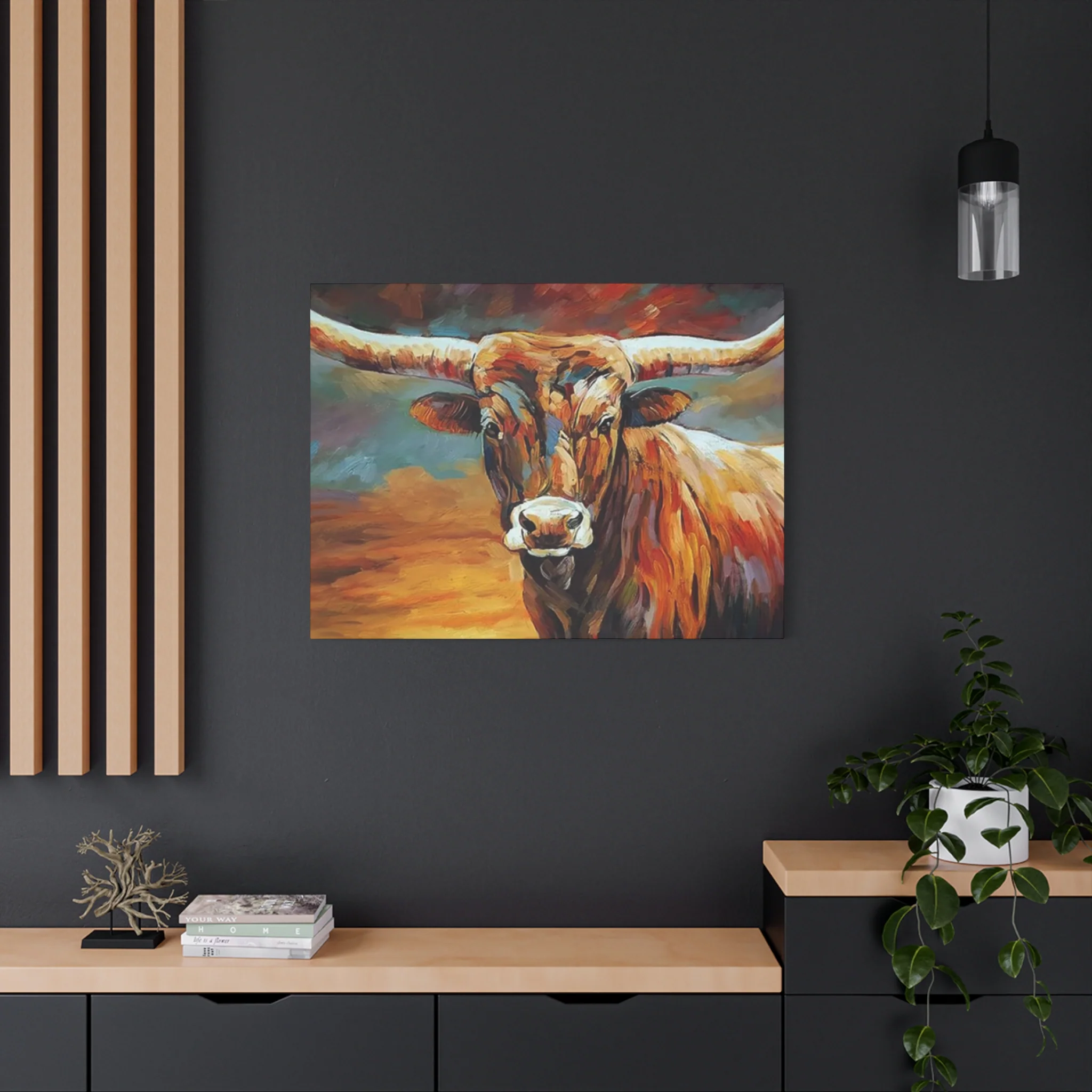 Hairy Bull Long Horns Drawing Wall Art & Canvas Prints - Image 16