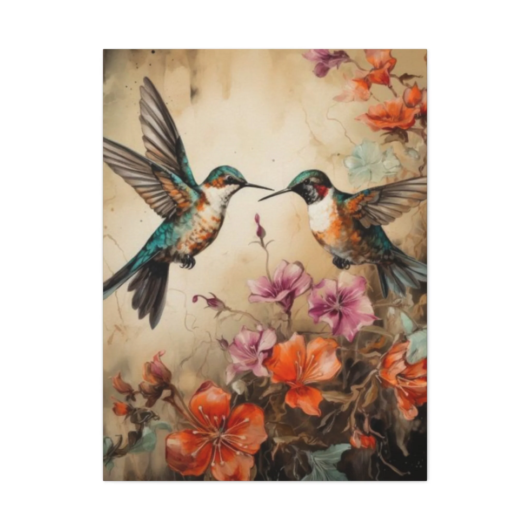 Humming Bird Couple Painting Wall Art & Canvas Prints - Image 3