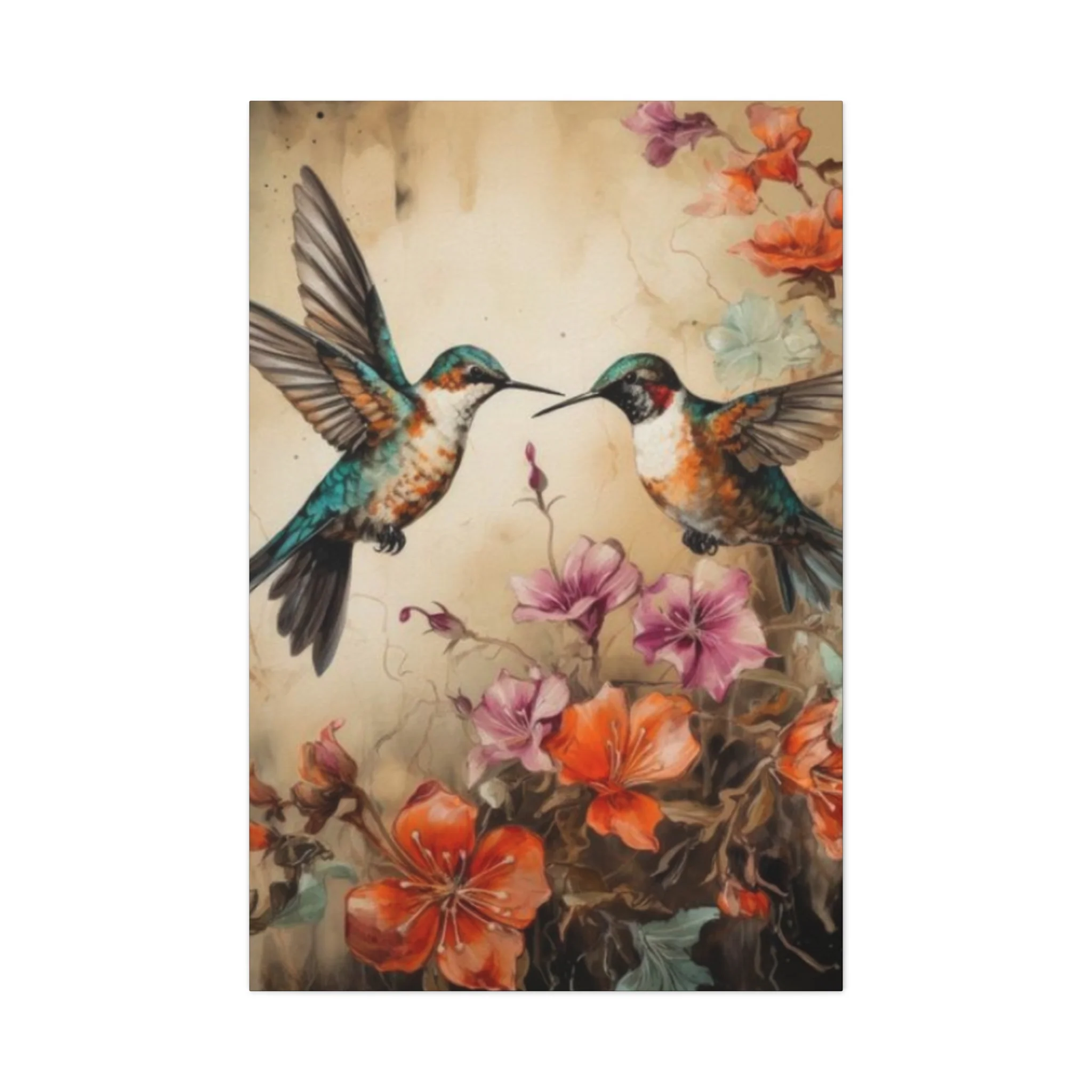 Humming Bird Couple Painting Wall Art & Canvas Prints - Image 4