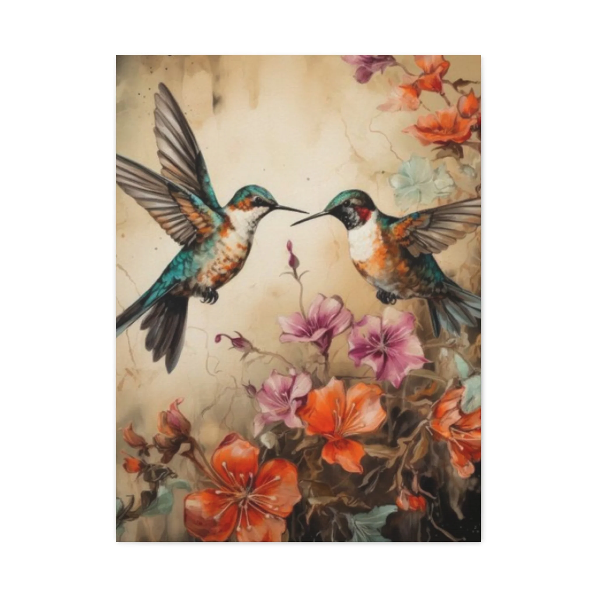 Humming Bird Couple Painting Wall Art & Canvas Prints - Image 5
