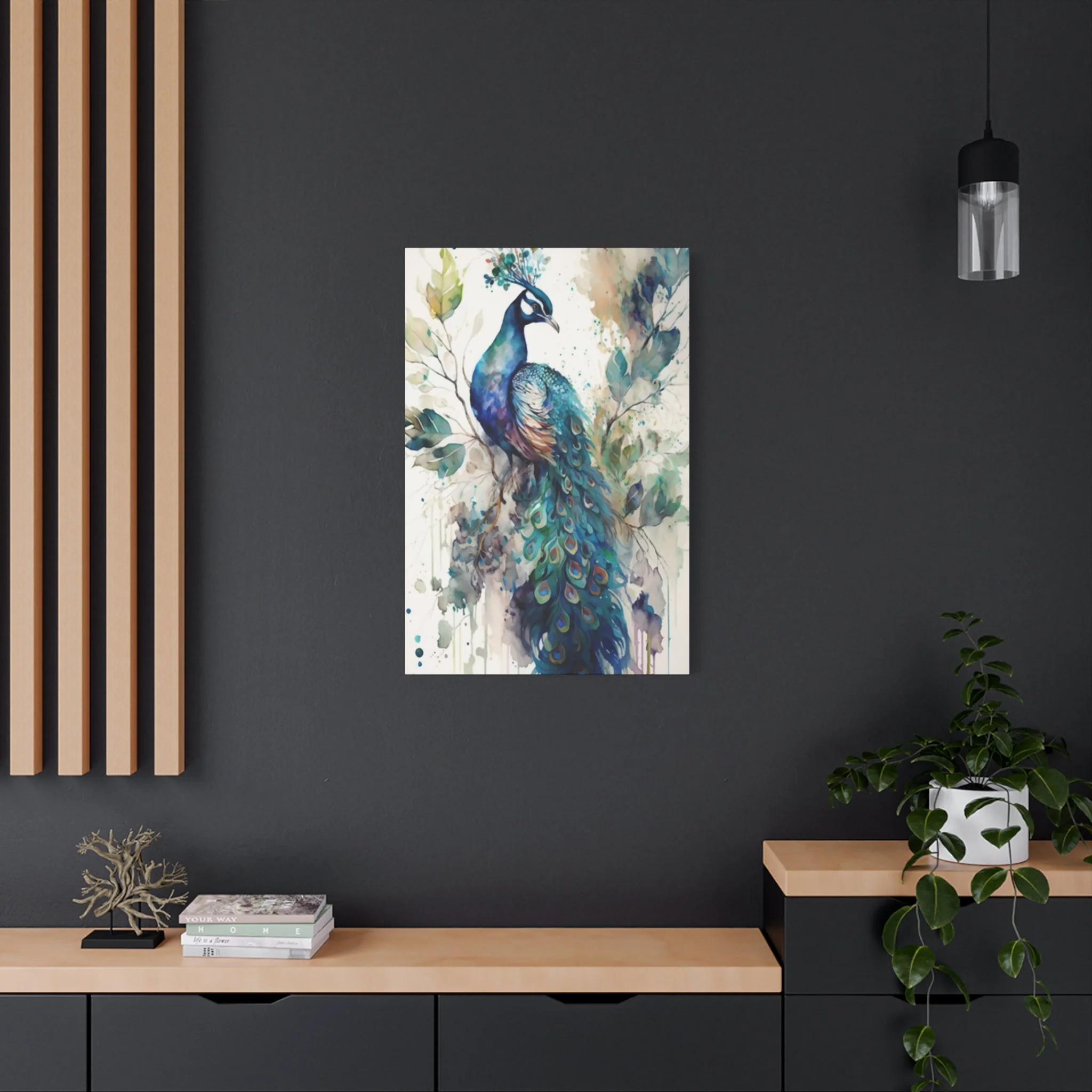 Peacock on branch Wall Art & Canvas Prints - Image 5